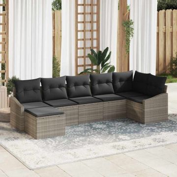 vidaXL Set de masă pentru grădină cu pernă 7 pcs Gri deschis