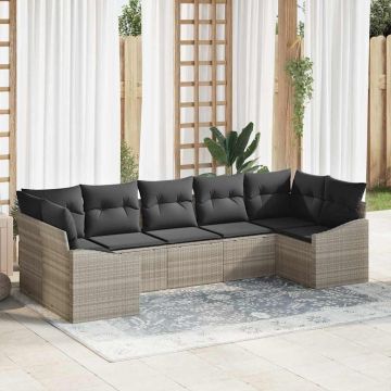 vidaXL Set de masă pentru grădină cu pernă 7 pcs Gri deschis