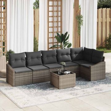 vidaXL Set de masă pentru grădină cu pernă 7 pcs Gri deschis