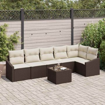 vidaXL Set de masă pentru grădină cu pernă 7 pcs Maro și Crem