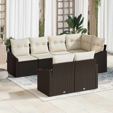 vidaXL Set de masă pentru grădină cu pernă 7 pcs Maro și Crem