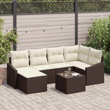 vidaXL Set de masă pentru grădină cu pernă 7 pcs Maro și Crem