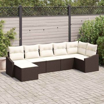 vidaXL Set de masă pentru grădină cu pernă 7 pcs Maro și Crem