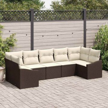 vidaXL Set de masă pentru grădină cu pernă 7 pcs Maro și Crem