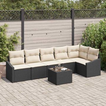 vidaXL Set de masă pentru grădină cu pernă 7 pcs Maro și Crem