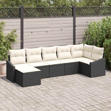 vidaXL Set de masă pentru grădină cu pernă 7 pcs Negru și Crem