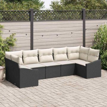 vidaXL Set de masă pentru grădină cu pernă 7 pcs Negru și Crem