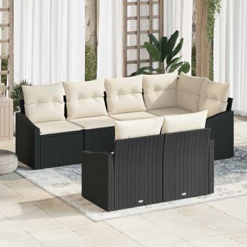 vidaXL Set de masă pentru grădină cu pernă 7 pcs Negru și Crem