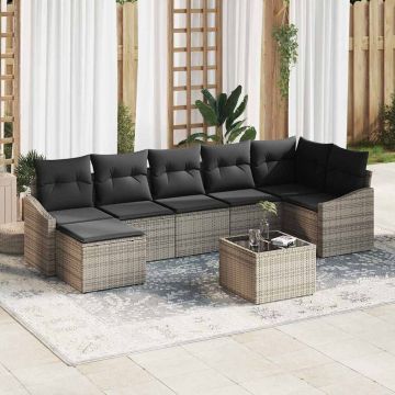 vidaXL Set de masă pentru grădină cu pernă 8 pcs Gri deschis