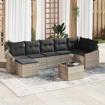 vidaXL Set de masă pentru grădină cu pernă 8 pcs Gri deschis