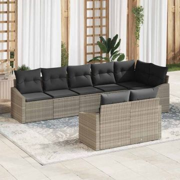 vidaXL Set de masă pentru grădină cu pernă 8 pcs Gri deschis