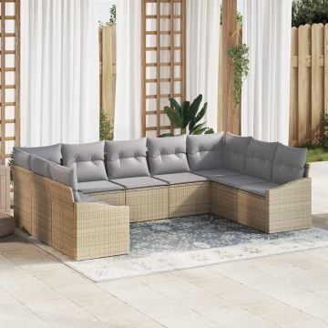 vidaXL Set de masă pentru grădină cu pernă 9 pcs Beige și gri deschis