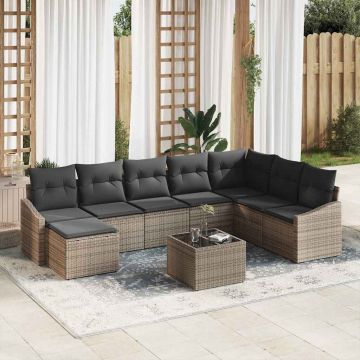 vidaXL Set de masă pentru grădină cu pernă 9 pcs Gri deschis