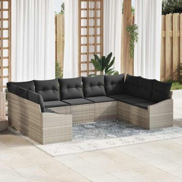 vidaXL Set de masă pentru grădină cu pernă 9 pcs Gri deschis