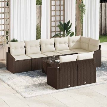 vidaXL Set de masă pentru grădină cu pernă 9 pcs Maro și Crem