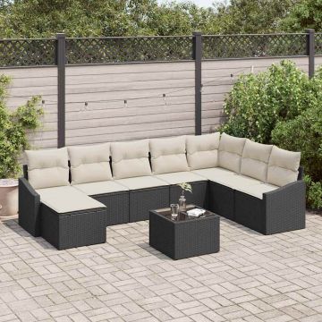 vidaXL Set de masă pentru grădină cu pernă 9 pcs Maro și Crem