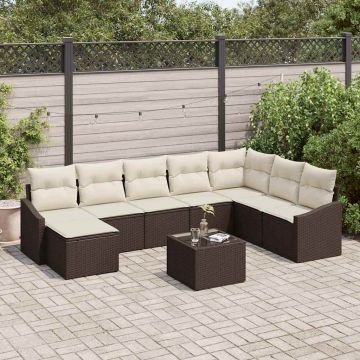 vidaXL Set de masă pentru grădină cu pernă 9 pcs Maro și Crem