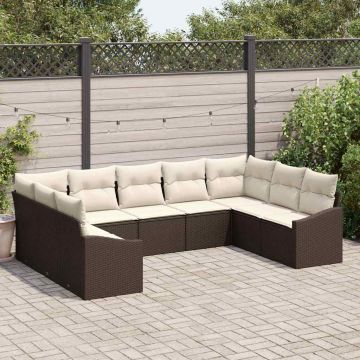 vidaXL Set de masă pentru grădină cu pernă 9 pcs Maro și Crem