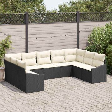 vidaXL Set de masă pentru grădină cu pernă 9 pcs Negru și Crem