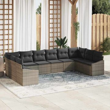 vidaXL Set de masă pentru grădină cu pernă cu depozitare 10 pcs Gri