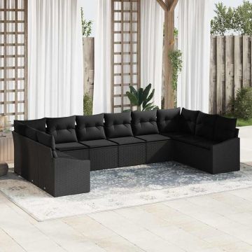 vidaXL Set de masă pentru grădină cu pernă cu depozitare 10 pcs Negru