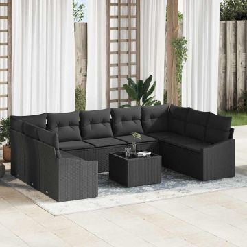 vidaXL Set de masă pentru grădină cu pernă cu depozitare 10 pcs Negru