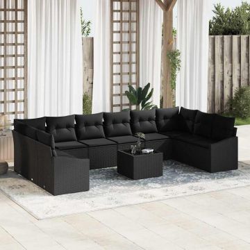 vidaXL Set de masă pentru grădină cu pernă cu depozitare 11 pcs Negru
