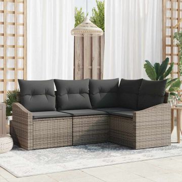 vidaXL Set de masă pentru grădină cu pernă cu depozitare 4 pcs Gri