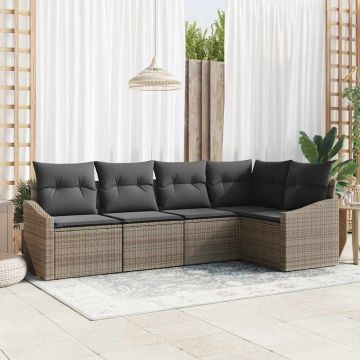 vidaXL Set de masă pentru grădină cu pernă cu depozitare 5 pcs Gri