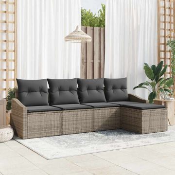 vidaXL Set de masă pentru grădină cu pernă cu depozitare 5 pcs Gri