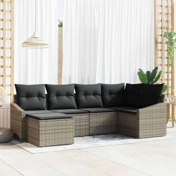 vidaXL Set de masă pentru grădină cu pernă cu depozitare 6 pcs Gri