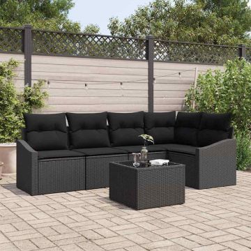 vidaXL Set de masă pentru grădină cu pernă cu depozitare 6 pcs Negru
