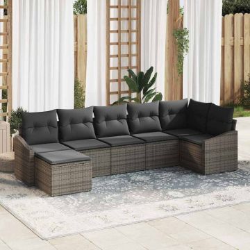 vidaXL Set de masă pentru grădină cu pernă cu depozitare 7 pcs Gri