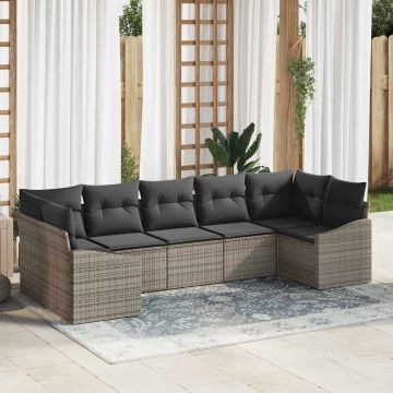vidaXL Set de masă pentru grădină cu pernă cu depozitare 7 pcs Gri