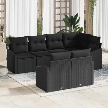 vidaXL Set de masă pentru grădină cu pernă cu depozitare 7 pcs Negru