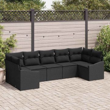 vidaXL Set de masă pentru grădină cu pernă cu depozitare 7 pcs Negru