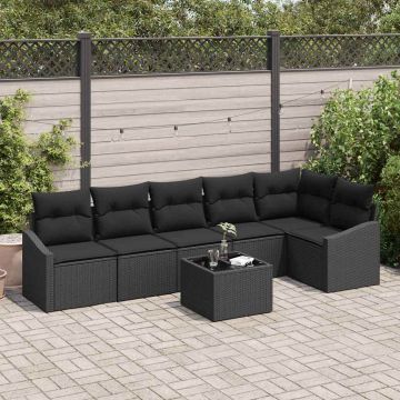 vidaXL Set de masă pentru grădină cu pernă cu depozitare 7 pcs Negru