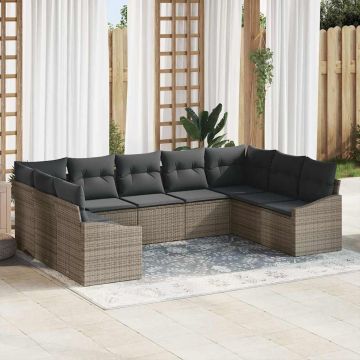 vidaXL Set de masă pentru grădină cu pernă cu depozitare 9 pcs Gri