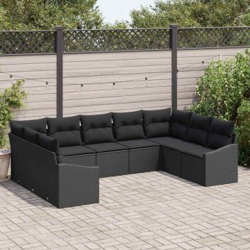 vidaXL Set de masă pentru grădină cu pernă cu depozitare 9 pcs Negru