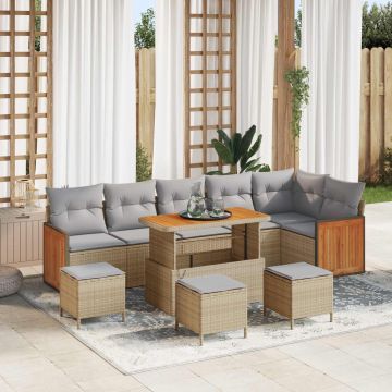vidaXL Set de canapele pentru grădină 10 pcs Beige și gri deschis