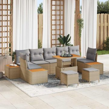 vidaXL Set de canapele pentru grădină 10 pcs Beige și gri deschis