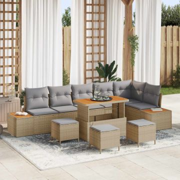 vidaXL Set de canapele pentru grădină 10 pcs Beige și gri deschis