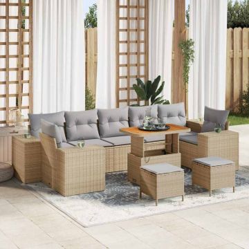 vidaXL Set de canapele pentru grădină 10 pcs Beige și gri deschis