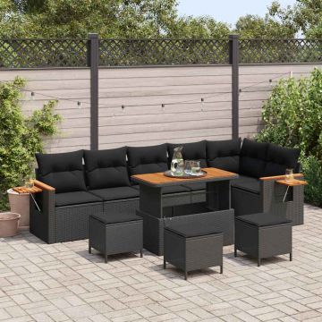 vidaXL Set de canapele pentru grădină 10 pcs Negru 110 x 55 x 71 cm