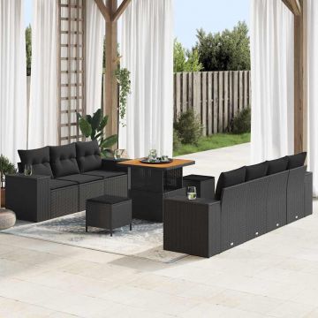 vidaXL Set de canapele pentru grădină 10 pcs Negru 80 x 80 x 71 cm