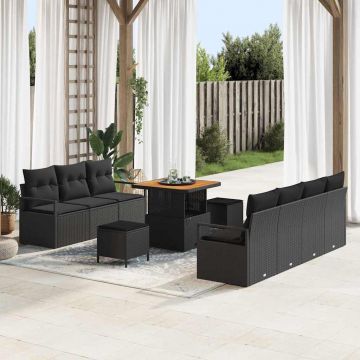 vidaXL Set de canapele pentru grădină 10 pcs Negru 80 x 80 x 71 cm
