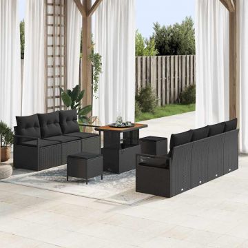 vidaXL Set de canapele pentru grădină 10 pcs Negru 90 x 55 x 71 cm