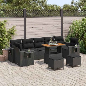 vidaXL Set de canapele pentru grădină 10 pcs Negru 90 x 55 x 71 cm