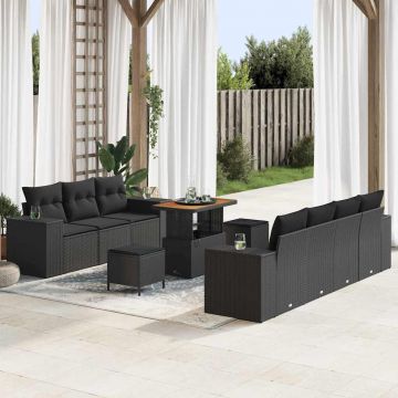 vidaXL Set de canapele pentru grădină 10 pcs Negru 90 x 55 x 71 cm