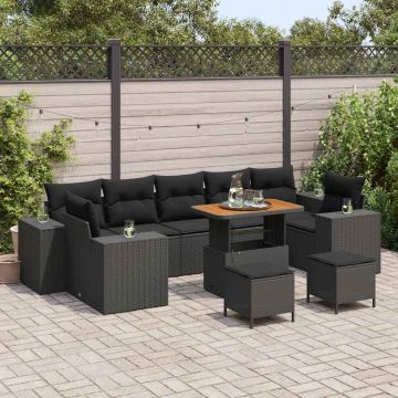 vidaXL Set de canapele pentru grădină 10 pcs Negru 90 x 55 x 71 cm